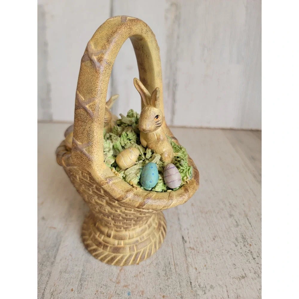 Easter rustic Bunny basket egg folk art vintage unique home decor figure spring